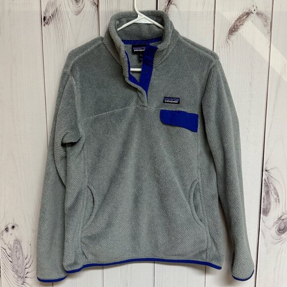 Patagonia Women’s Re-Tool Snap-T Pullover Large Gray with Blue Trim EUC - Picture 1 of 9